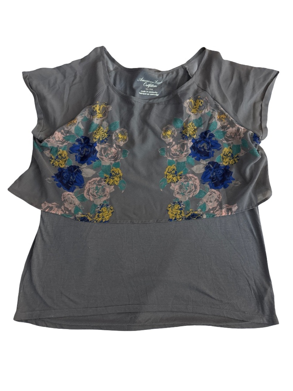American Eagle Gray Floral Layered Top